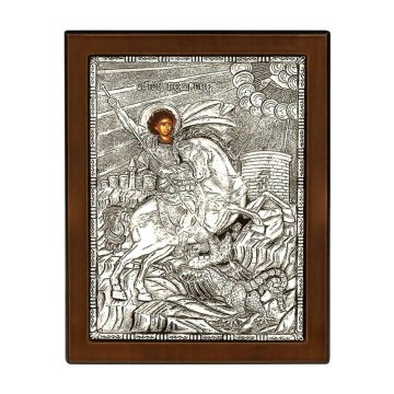 ΕΙΚΟΝΑ ΑΓΙΟΣ ΓΕΩΡΓΙΟΣ (ΝΕΟ ΘΕΜΑ), ΑΣΗΜΕΝΙΟ 925°, 23 x 17 cm