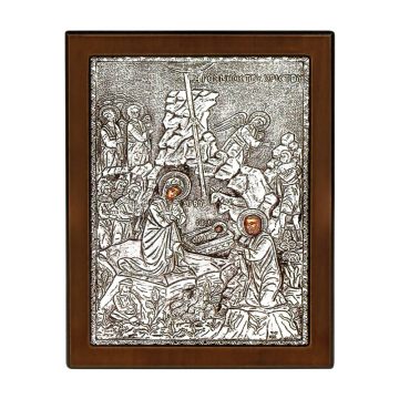 ICON THE BIRTH OF CHRIST, Silver 925°, 23 x 17 cm