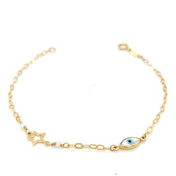 Βραχιόλι  με αστέρι και ματάκι , χρυσός K14 (585°)