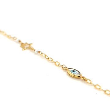 Βραχιόλι  με αστέρι και ματάκι , χρυσός K14 (585°)