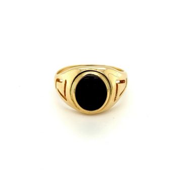 men’s ring, gold K14 (585°) meander with artificial onyx