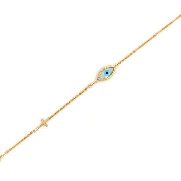 Women’s bracelet with an evil eye and cross, gold Κ14 (585°)