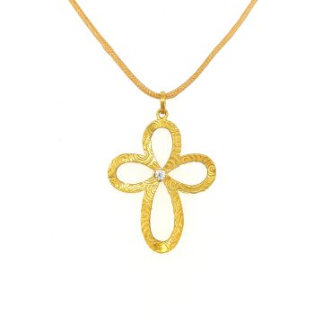 Γυναικείος σταυρός με κορδόνι, χρυσός K14 (585°) με ζιργκόν