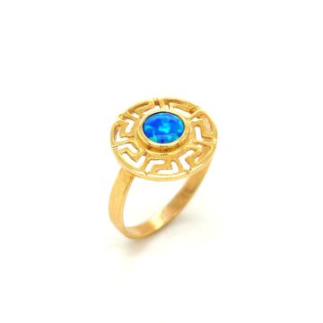 Women’s ring, gold K14 (585°) meander with artificial opal