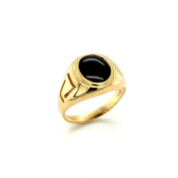 men’s ring, gold K14 (585°) meander with artificial onyx