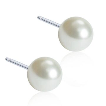 BLOMDAHL Earrings,Natural Titanium, Pearl White, 5mm ,21C