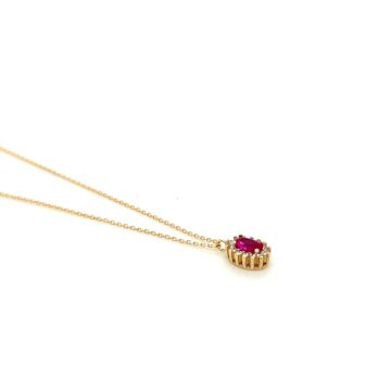 Women’s necklace, gold K14 (585°), rosette with red zircon