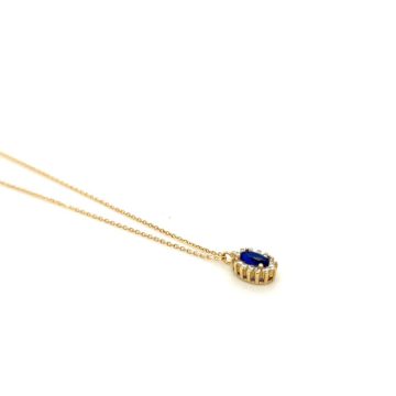Women’s necklace, gold K14 (585°), rosette with blue zircon