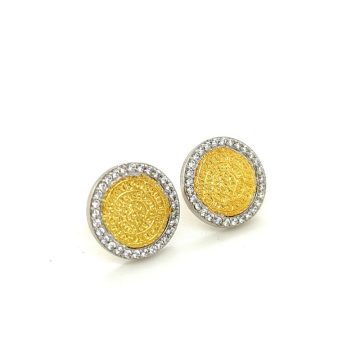 Women’s earrings, silver (925°), Phaistos disc with zircon