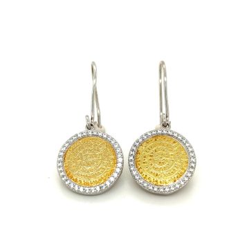 Women’s earrings, silver (925°), Disc of Phaistos with zircon