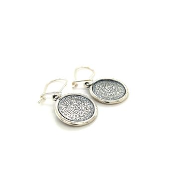 Women’s earrings, silver (925°), Disc of Phaistos with wreath