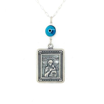 Car charm silver (925°), double side Saint Christopher – Virgin Mary and evil eye
