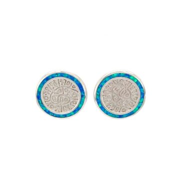Women’s earrings, silver (925°), Phaistos disc with artificial opal
