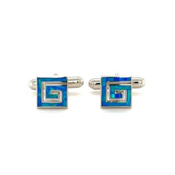 Cufflinks, silver (925°), Meander with artificial opal