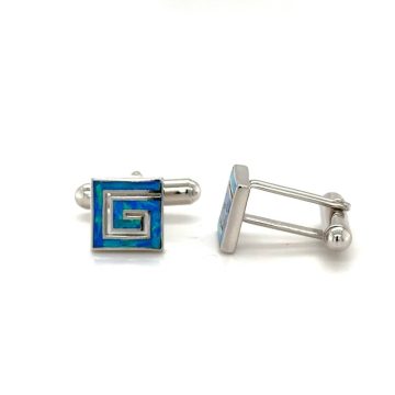 Cufflinks, silver (925°), Meander with artificial opal