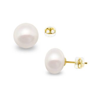 Women’s earrings with white pearls on a gold base K14 (585°), 9.5 – 10.0 mm