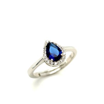 Women’s ring, silver (925°) rosette teardrop with blue stone
