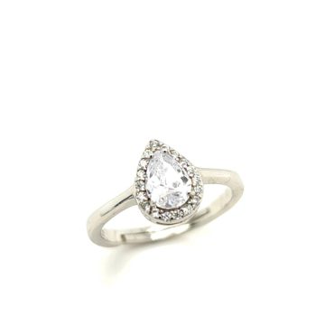 Δαχτυλίδι γυναικείο, ασήμι (925°) ροζέτα δάκρυ με λευκή πέτρα