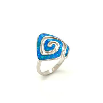 Women’s ring, silver (925°) rhodium-plated, Meander with artificial opal
