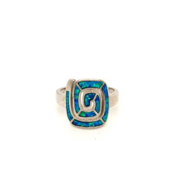 Γυναικείο δαχτυλίδι, ασήμι (925°) επιροδιωμένο, Μαίανδρος με τεχνητό opal