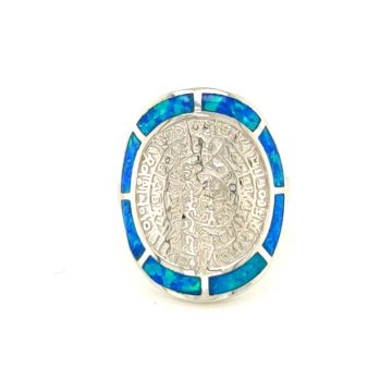 Women’s ring, silver (925°) rhodium-plated, Disc of Phaistos with artificial opal