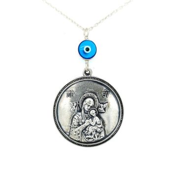 Car charm silver (925°), double-side Saint Christopher – Virgin Mary and evil eye
