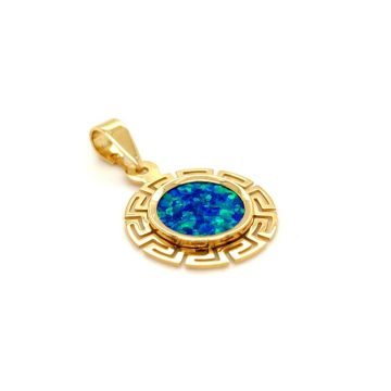 Pendant, gold K14 (585°), artificial opal with a wreath of meander