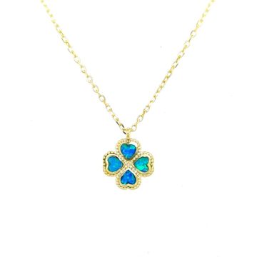 Women’s necklace, silver (925 °), trefoil with artificial opal, gold plated