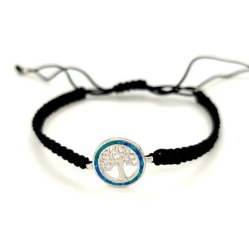 Women’s bracelet silver (925°) macrame, tree of life with artificial opal