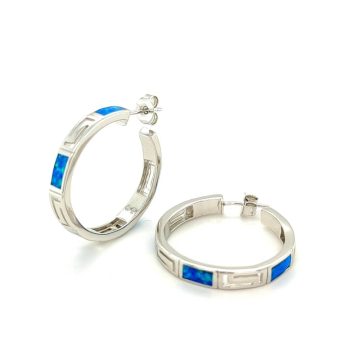Women’s earrings hoops, silver (925°), Meander with artificial opal