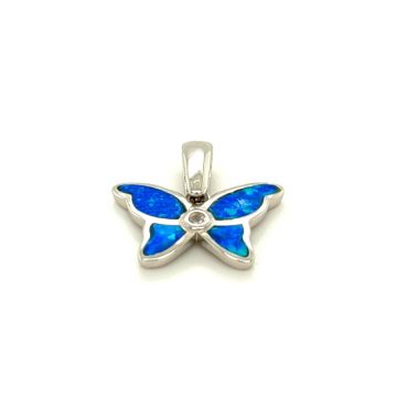 Pendant, silver (925°), Butterfly with artificial opal