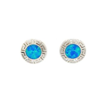 Women’s earrings studded, silver (925°), Meander with artificial opal