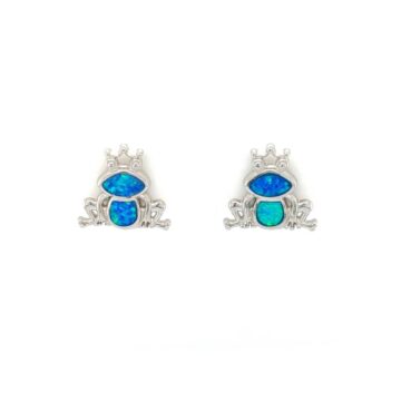 Earrings studded, silver (925°), Frog with artificial opal
