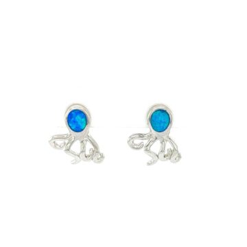 Earrings studded, silver (925°), Octopus with artificial opal