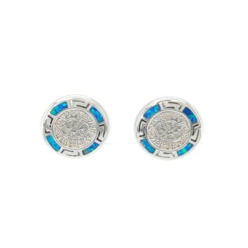 Women’s studded earrings, silver (925°), Disc of Phaistos with a wreath of meander and artificial opal