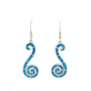 Women’s hanging earrings , silver (925°), Spiral with artificial opal