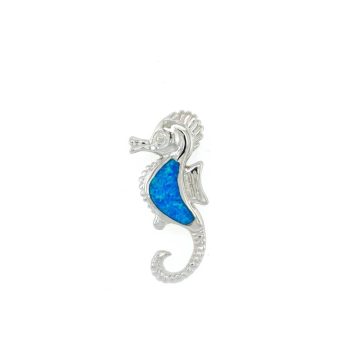 Pendant, silver (925°), Seahorse with artificial opal