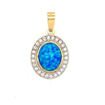 Pendant, gold K14 (585°), artificial opal and zirgon