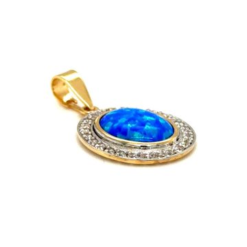 Pendant, gold K14 (585°), artificial opal and zirgon