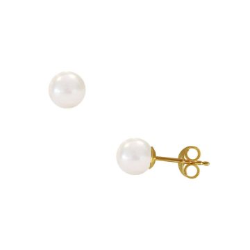 Women’s earrings with white pearls on a gold base K14 (585°), 6.0 – 6.5 mm