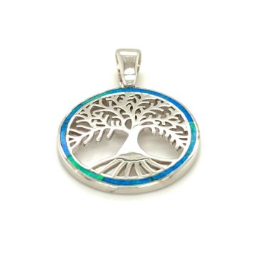 Pendant, silver (925°), Tree of life with artificial opal