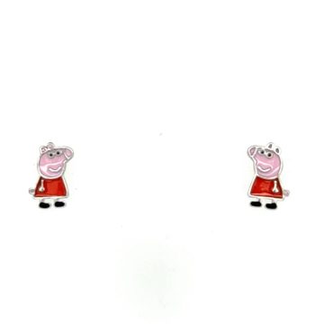Παιδικά σκουλαρίκια Peppa Pig, ασήμι (925°)