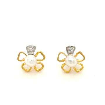 Women’s earrings, gold Κ14 (585°), flower with pearl