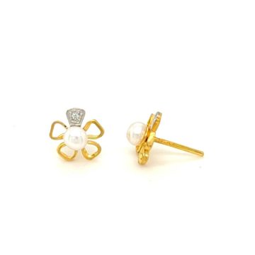 Women’s earrings, gold Κ14 (585°), flower with pearl