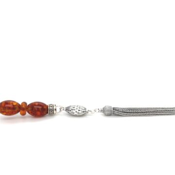Kombolois pressed amber with tassel, 33 beads