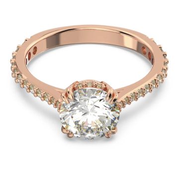SWAROVSKI Δαχτυλίδι κοκτέιλ Constella Κοπή Princess Pavé, Λευκό, Επιμετάλλωση σε ροζ χρυσαφί τόνο, 5642645