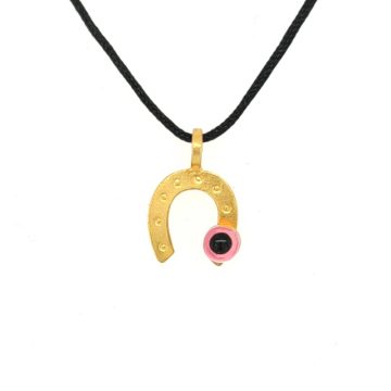 Children’s pendant horseshoe with pink eye -Gold K14 (585°)