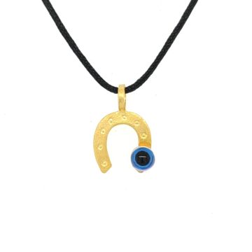 Children’s pendant horseshoe with blue eye -Gold K9 (375°)