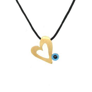 Pendant heart with an eye, with black cord -Gold K9 (375°)-