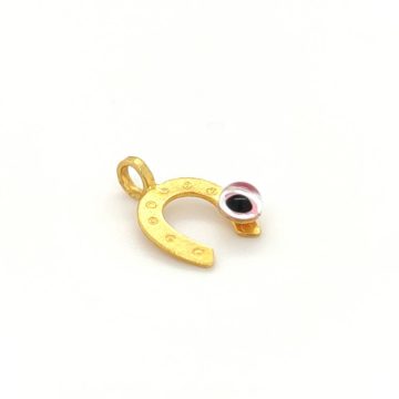 Children’s pendant horseshoe with pink eye -Gold K14 (585°)